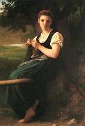 William-Adolphe Bouguereau The Knitting Girl oil on canvas